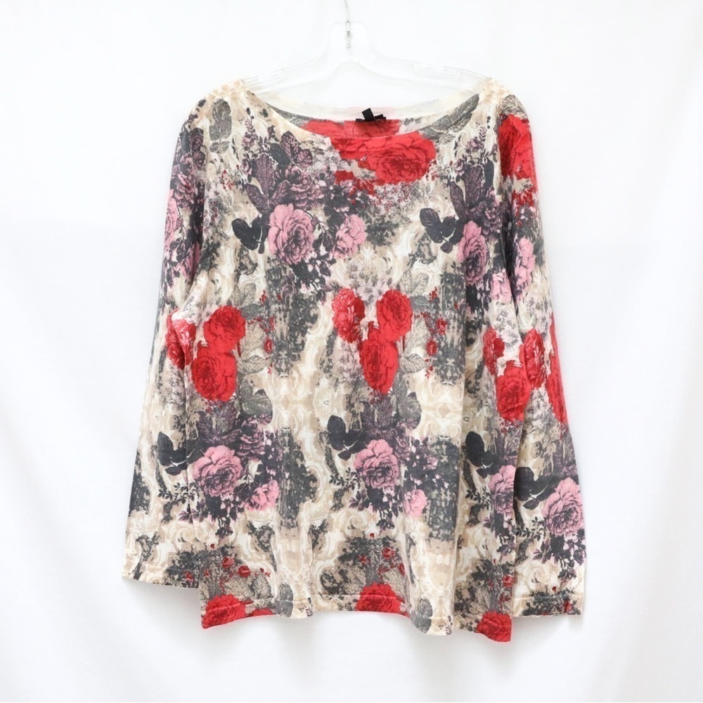 NWT Talbots Pure Merino Sweater Retro Floral Print warm 3X new plus roses beige